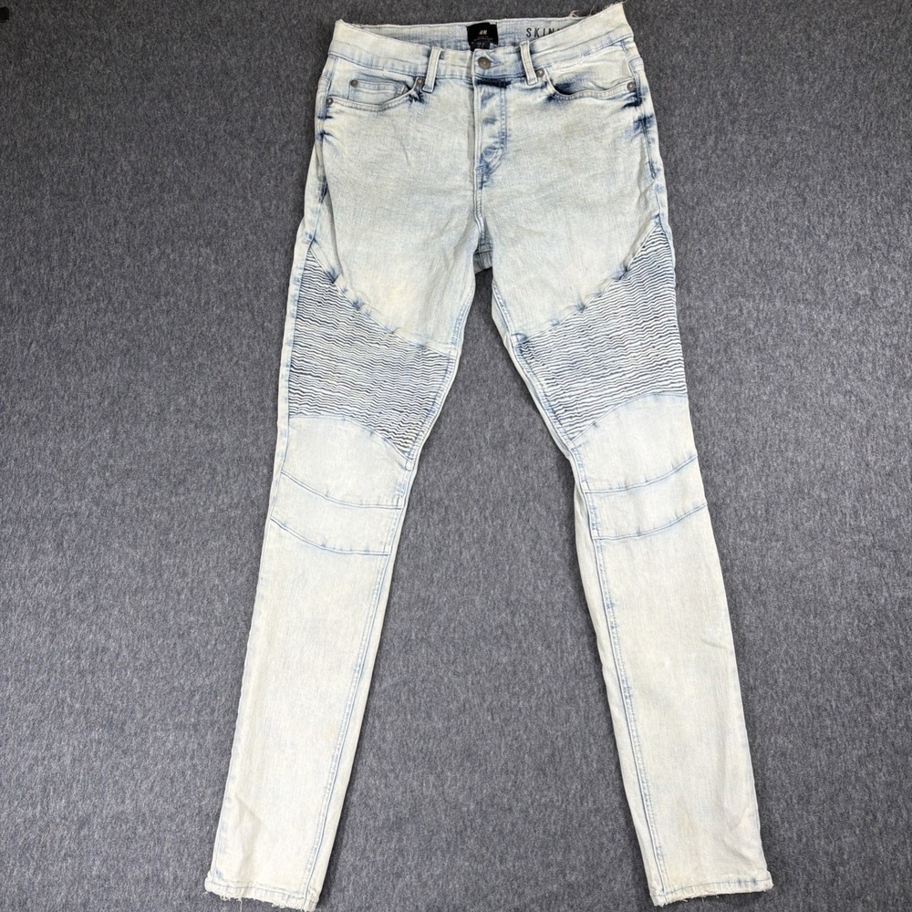 H&M Jeans Mens 30x30 Skinny Coupe Moulante Blue Light Wash Denim Stretch